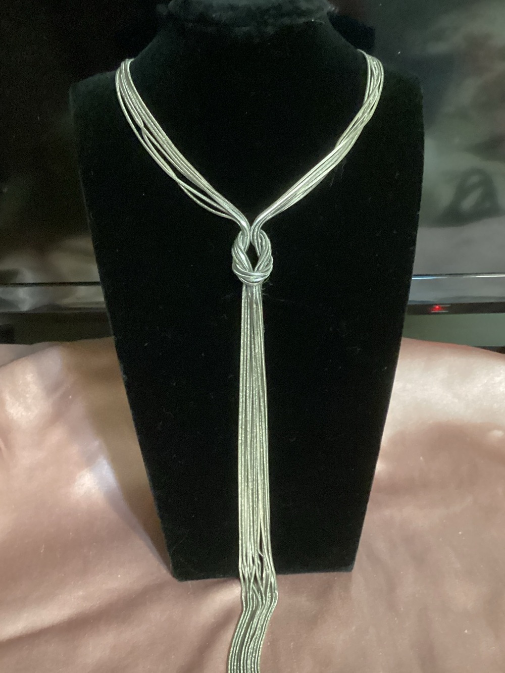 Elegant Silver-Tone Multi-Strand Knot Lariat Necklace